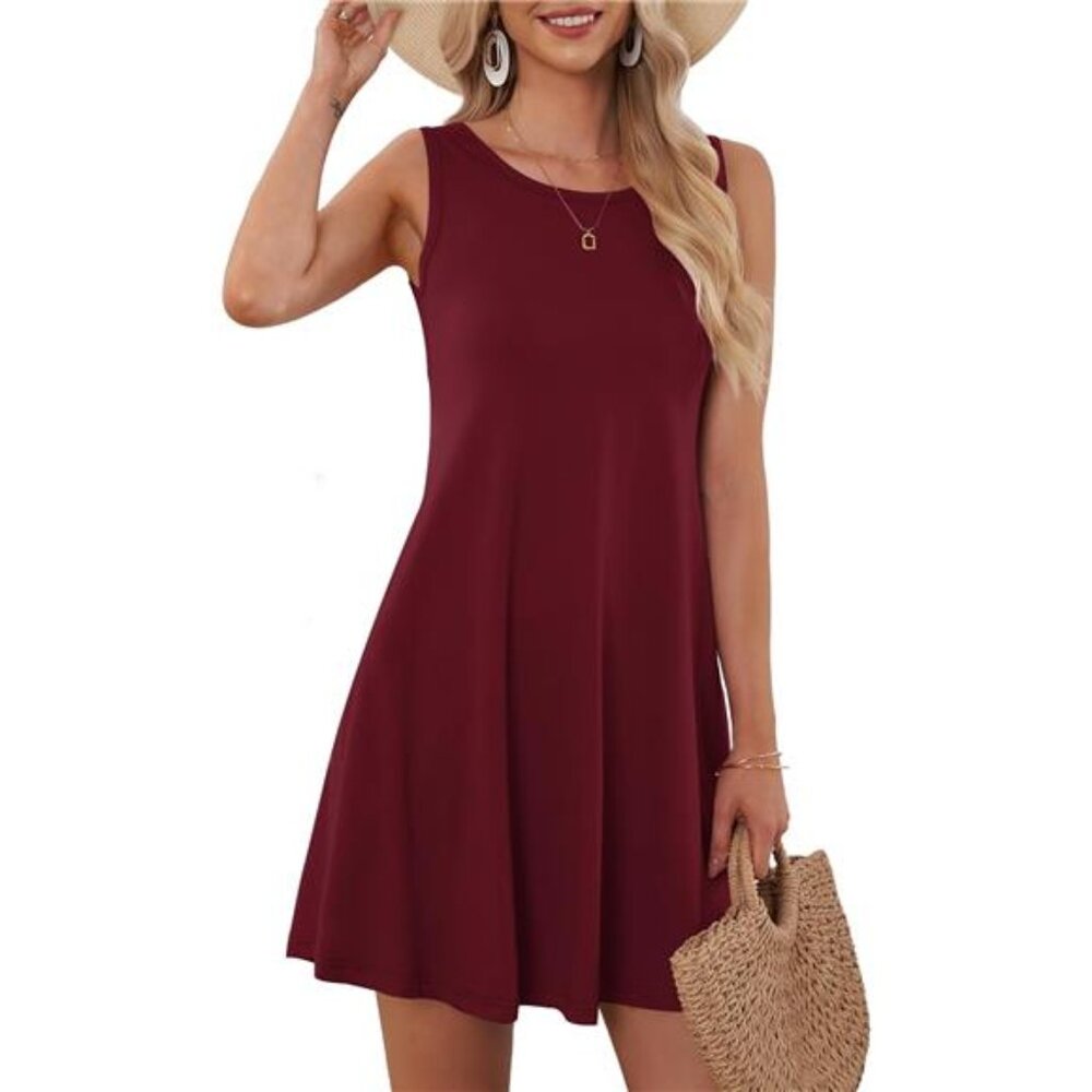 Wine Red Women's Casual Swing Simple T-Shirt Loose Dress